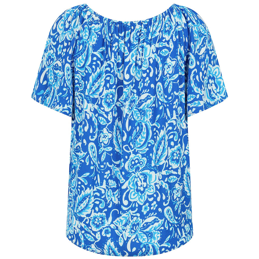 Emreco Leaf Print Short Sleeve Off-Shoulder Top (Size 10)