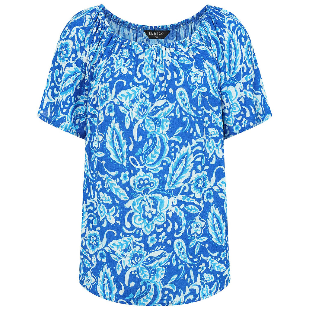 Emreco Leaf Print Short Sleeve Off-Shoulder Top (Size 14)