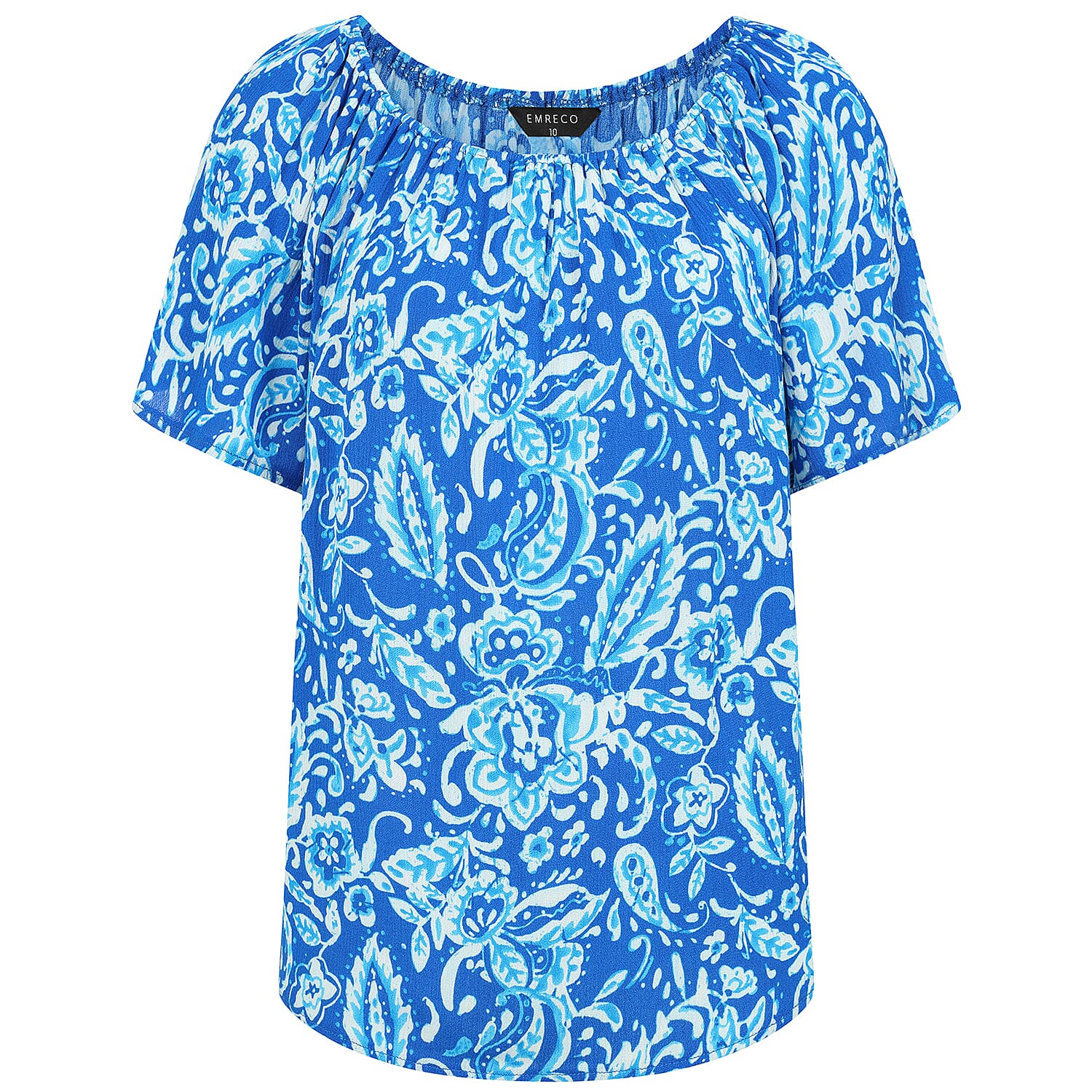 Emreco Leaf Print Short Sleeve Off-Shoulder Top (Size 14)