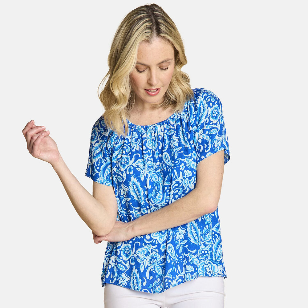 Emreco Leaf Print Short Sleeve Off-Shoulder Top (Size 16)