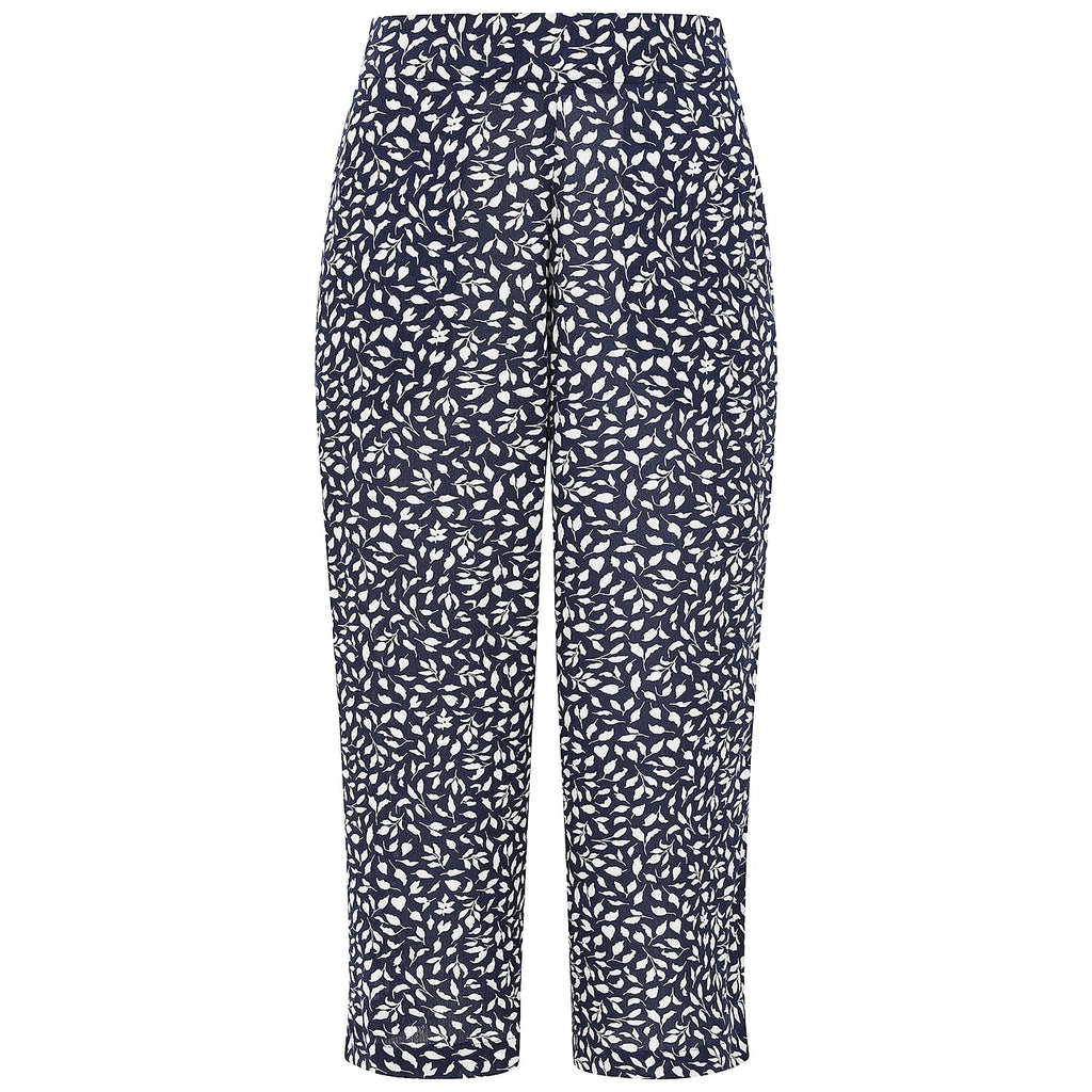 Emreco Leaf Print Crinkle Wide Leg Culottes (Size 14) - Navy