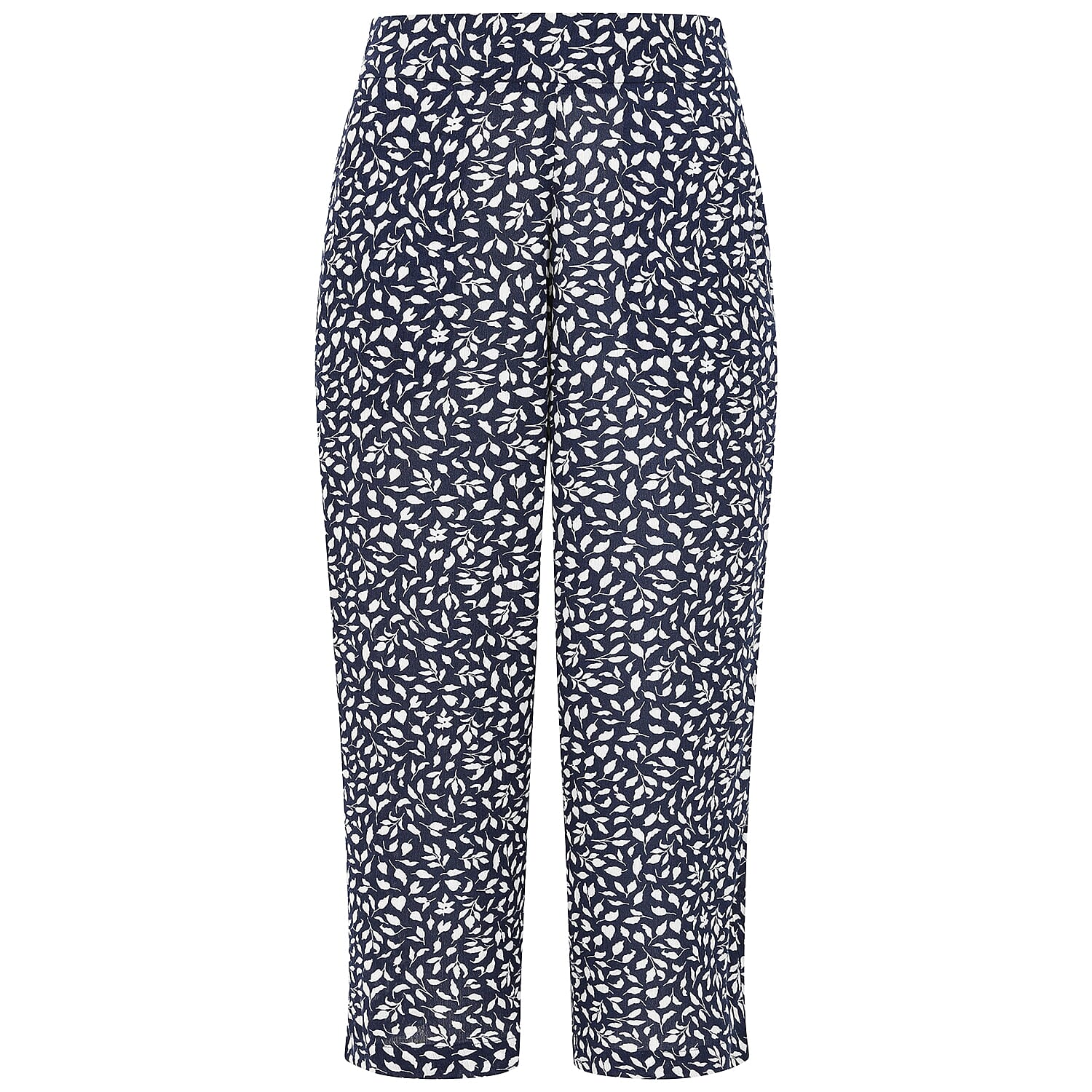 Emreco Leaf Print Crinkle Wide Leg Culottes (Size 14) - Navy