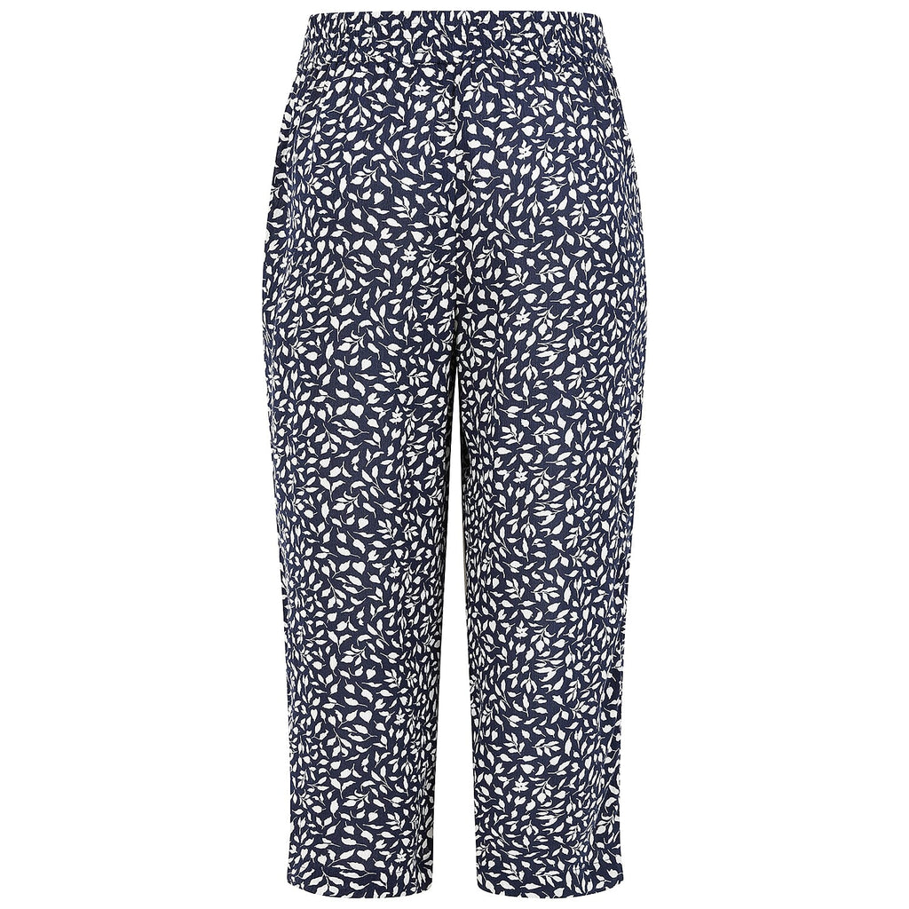 Emreco Leaf Print Crinkle Wide Leg Culottes (Size 14) - Navy