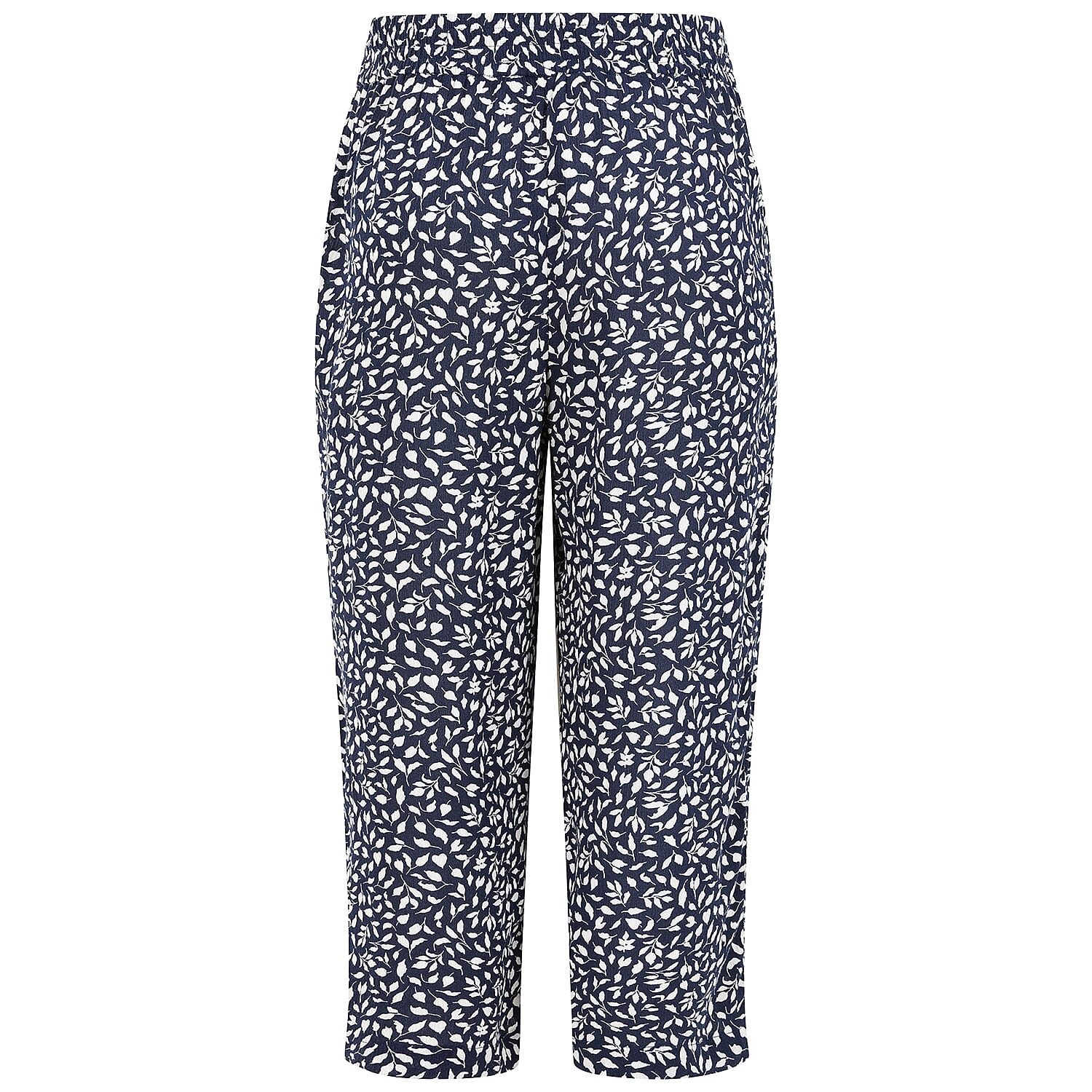 Emreco Leaf Print Crinkle Wide Leg Culottes (Size 14) - Navy