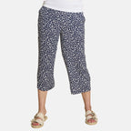 Emreco Leaf Print Crinkle Wide Leg Culottes (Size 14) - Navy