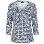 Emreco Casual 3-4 Sleeve V-Neck Animal Print Top (Size 10) - Blue White & Black