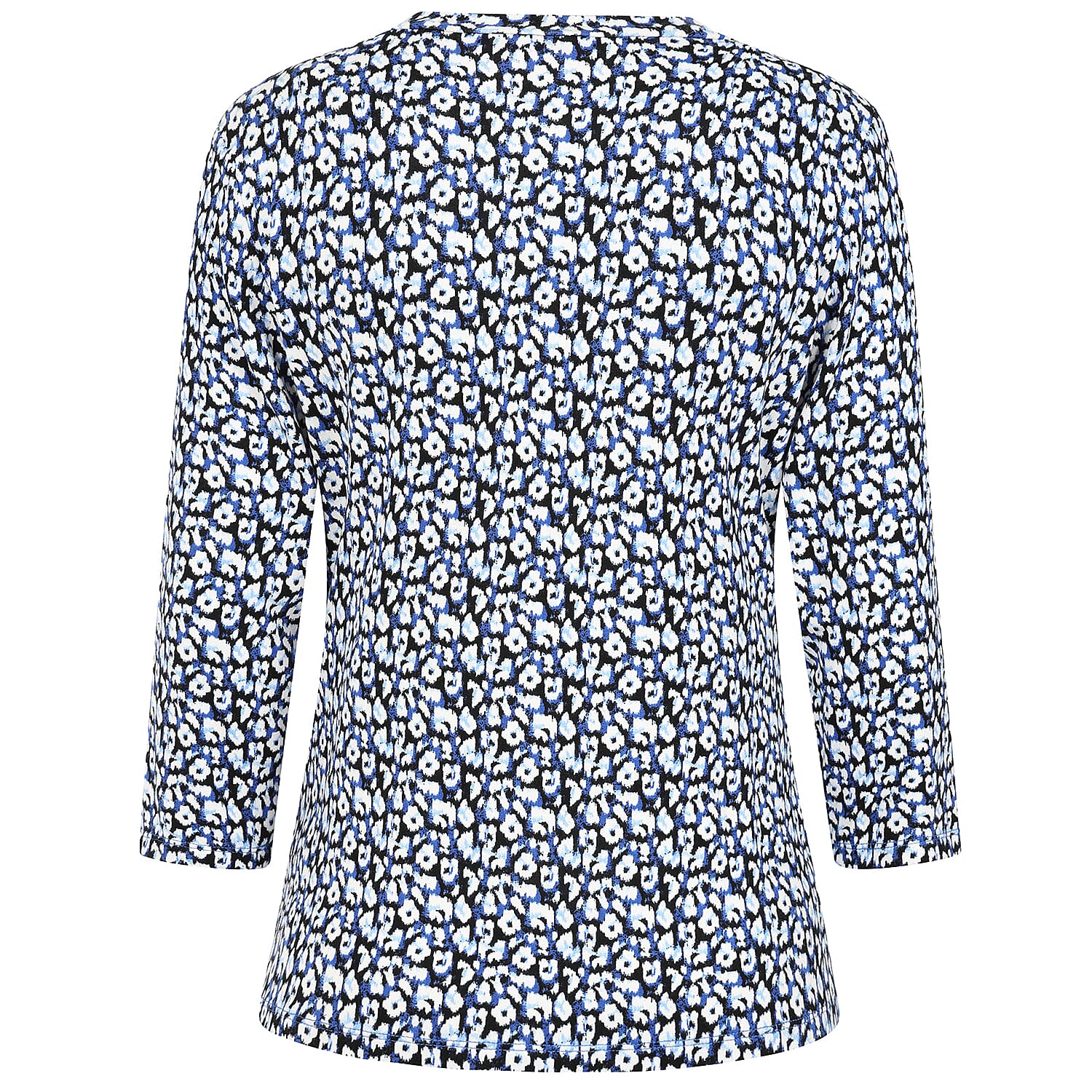 Emreco Casual 3-4 Sleeve V-Neck Animal Print Top (Size 10) - Blue White & Black