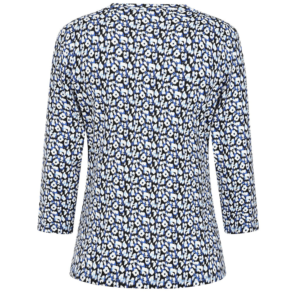 Emreco Casual 3-4 Sleeve V-Neck Animal Print Top (Size 12) -  Blue, White & Black