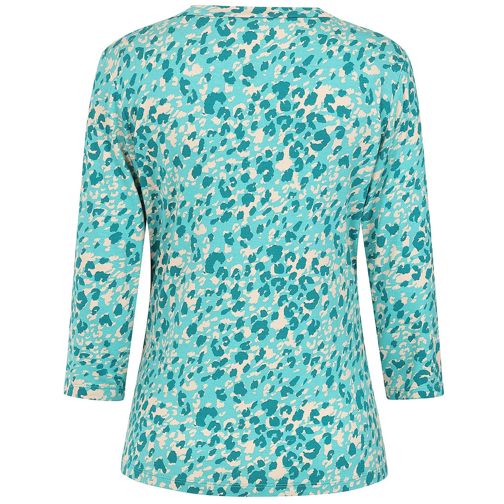 Emreco Casual 3-4 Sleeve V-Neck Animal Printed Top (Size 16) - Green & Yellow