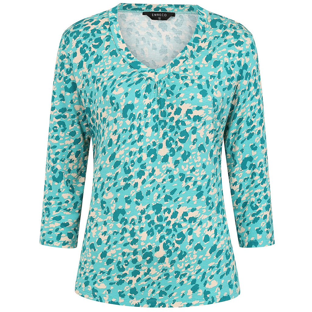 Emreco Casual 3-4 Sleeve V-Neck Animal Printed Top (Size 16) - Green & Yellow