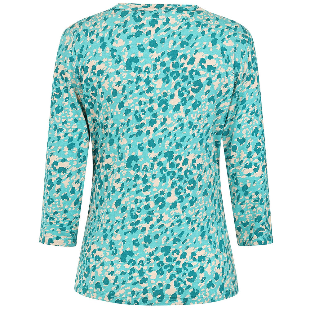 Emreco Casual 3-4 Sleeve V-Neck Animal Printed Top (Size 18) - Green & Yellow
