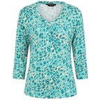 Emreco Casual 3-4 Sleeve V-Neck Animal Printed Top (Size 18) - Green & Yellow