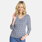 Emreco Casual 3-4 Sleeve V-Neck Animal Print Top (Size 14) -  Blue, White & Black