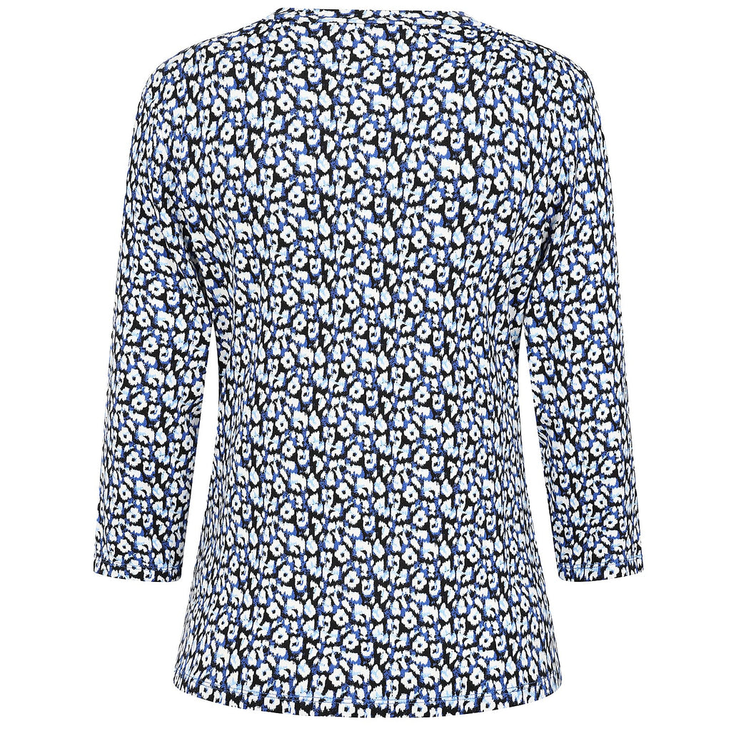 Emreco Casual 3-4 Sleeve V-Neck Animal Print Top (Size 14) -  Blue, White & Black
