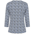 Emreco Casual 3-4 Sleeve V-Neck Animal Print Top (Size 14) -  Blue, White & Black