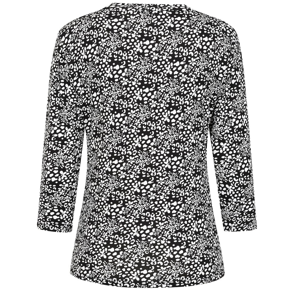 Emreco Casual 3-4 Sleeve V-Neck Printed Top (Size 10) - Black
