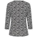 Emreco Casual 3-4 Sleeve V-Neck Printed Top (Size 10) - Black