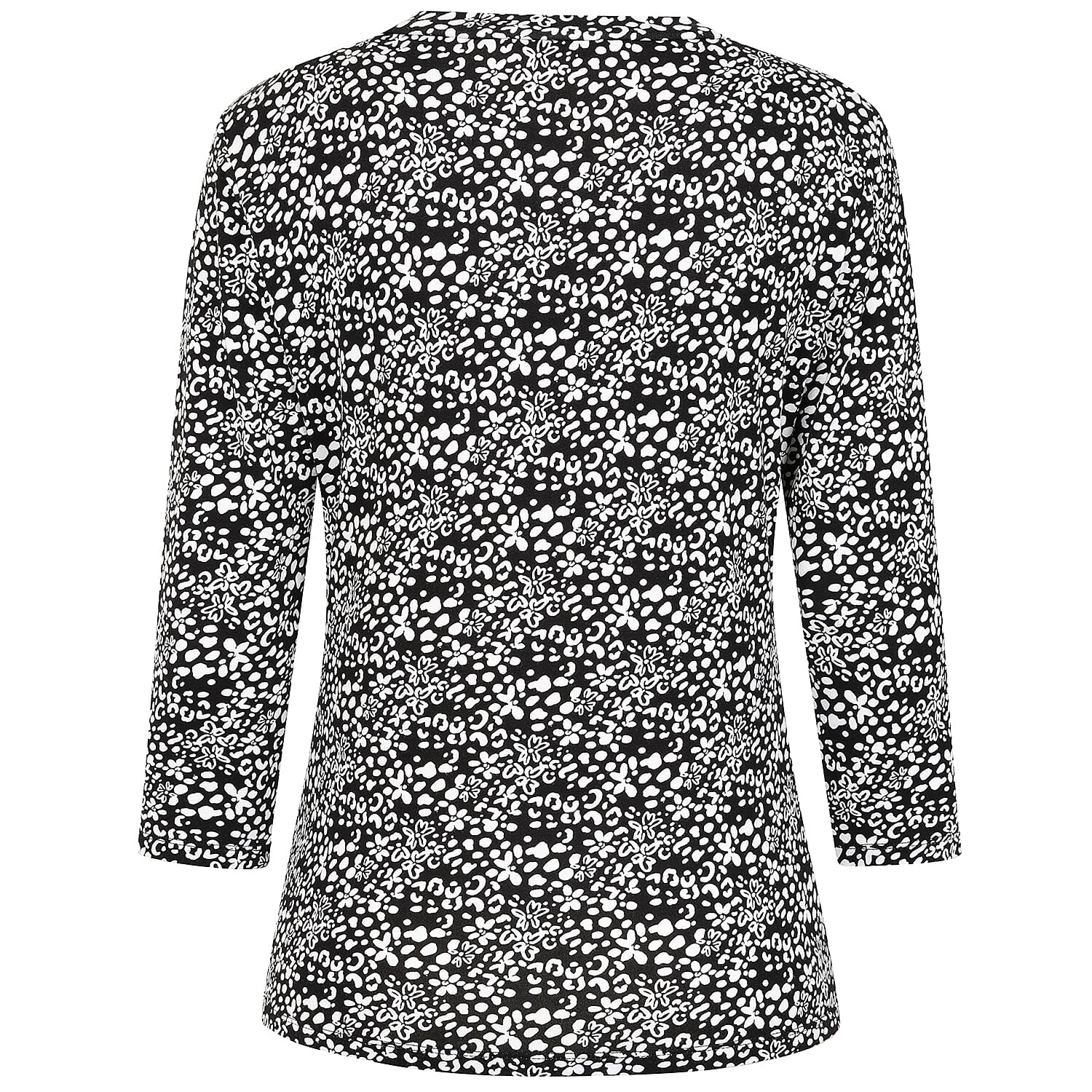 Emreco Casual 3-4 Sleeve V-Neck Printed Top (Size 10) - Black