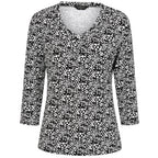 Emreco Casual 3-4 Sleeve V-Neck Printed Top (Size 20) - Black