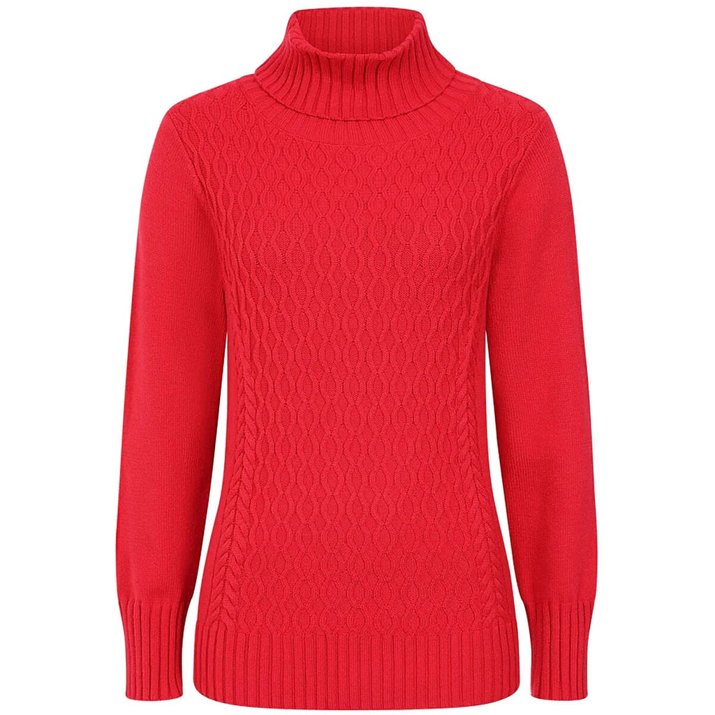 Emreco Chunky Cable Front Roll Neck Jumper (Size M) - Red