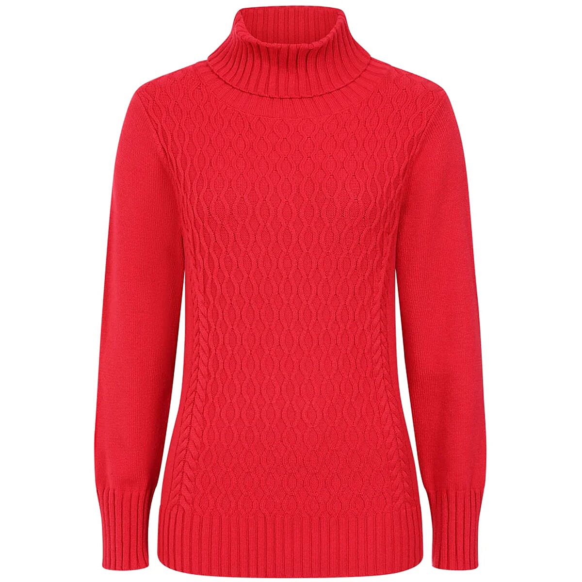 Emreco Chunky Cable Front Roll Neck Jumper (Size M) - Red