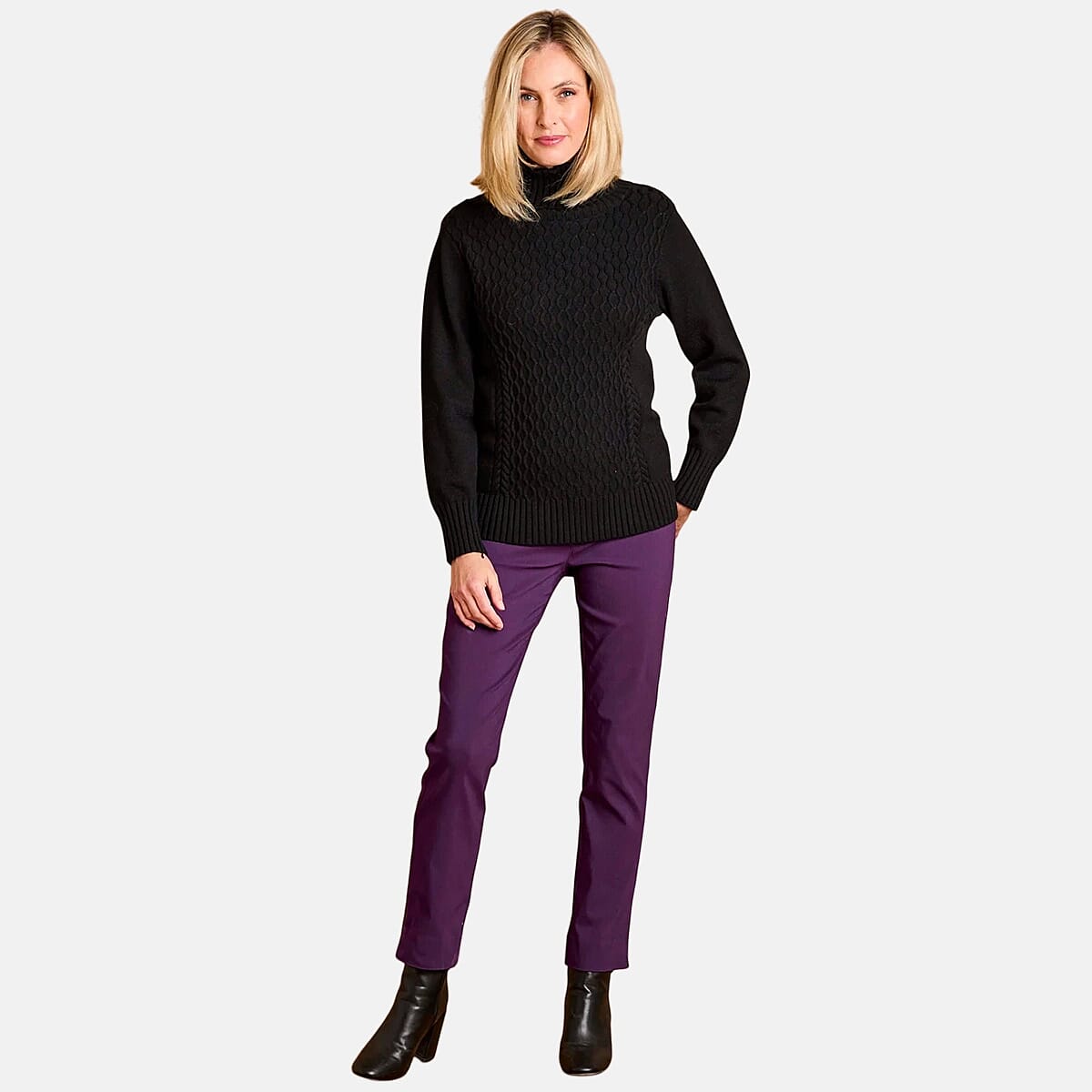 Emreco Chunky Cable Front Roll Neck Jumper (Size S) - Black