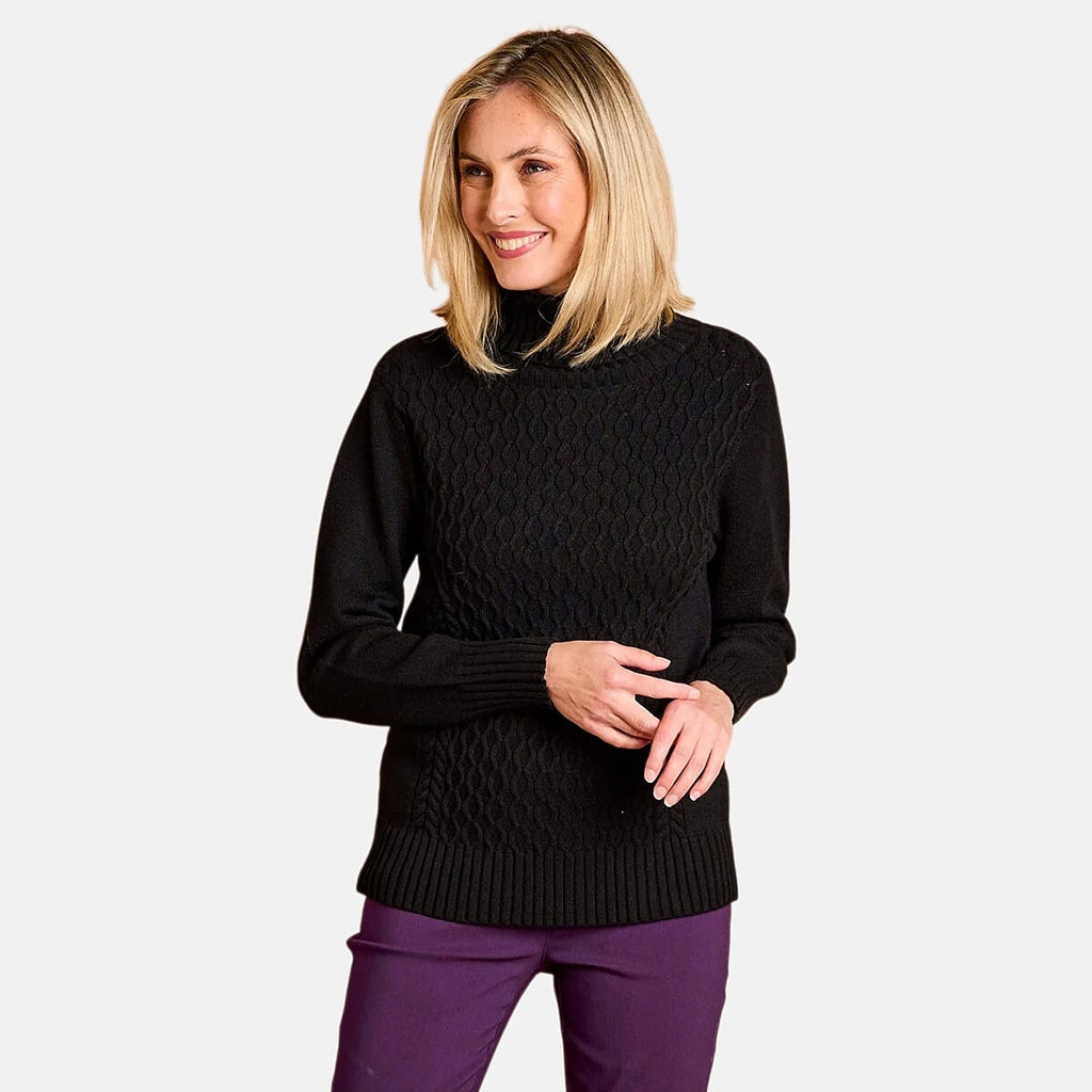 Emreco Chunky Cable Front Roll Neck Jumper (Size S) - Black