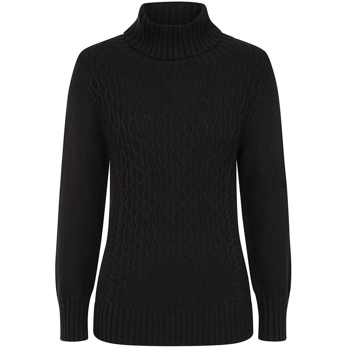 Emreco Chunky Cable Front Roll Neck Jumper (Size S) - Black