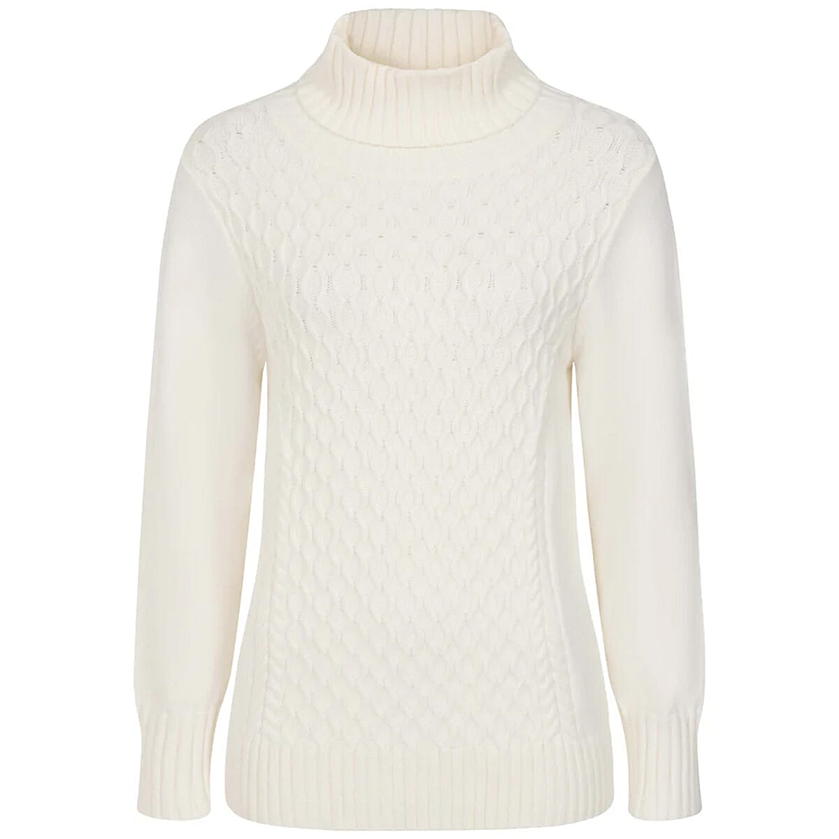Emreco Chunky Cable Front Roll Neck Jumper (Size S) - Ivory