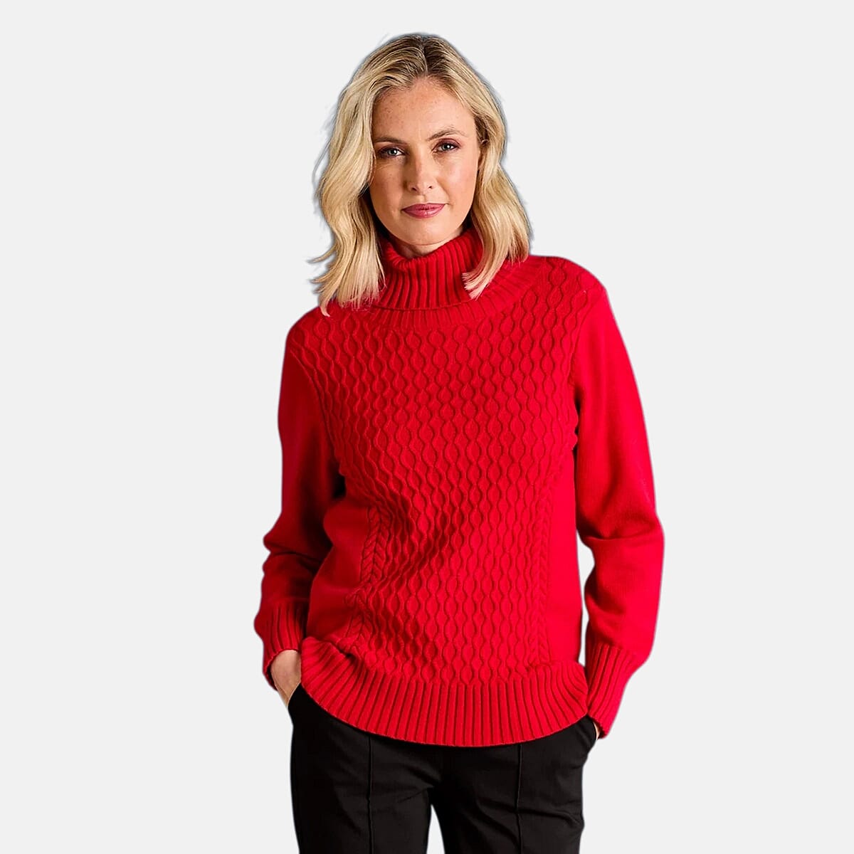 Emreco Chunky Cable Front Roll Neck Jumper (Size S) - Red