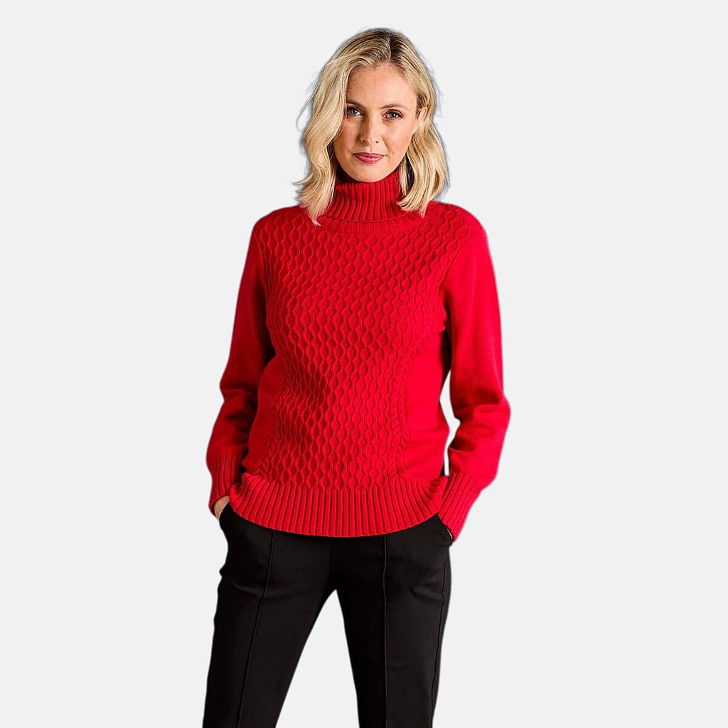 Emreco Chunky Cable Front Roll Neck Jumper (Size S) - Red
