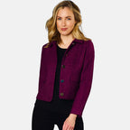 Emreco Classic Collar Cropped Boucle Jacket (Size 18) - Berry