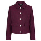 Emreco Classic Collar Cropped Boucle Jacket (Size 18) - Berry