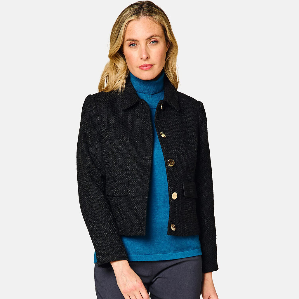 Emreco Classic Collar Cropped Boucle Jacket - Black