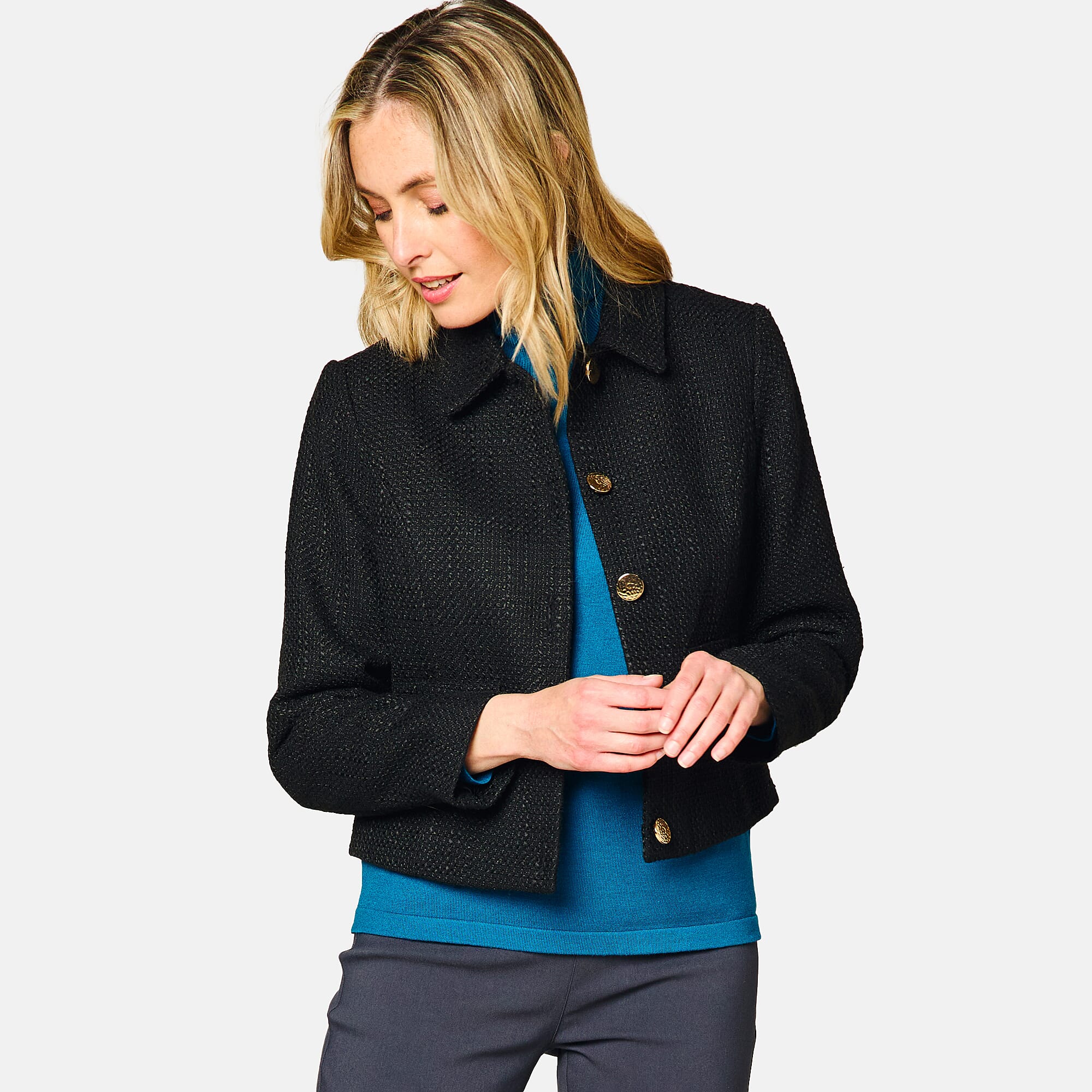 Emreco Classic Collar Cropped Boucle Jacket - Black