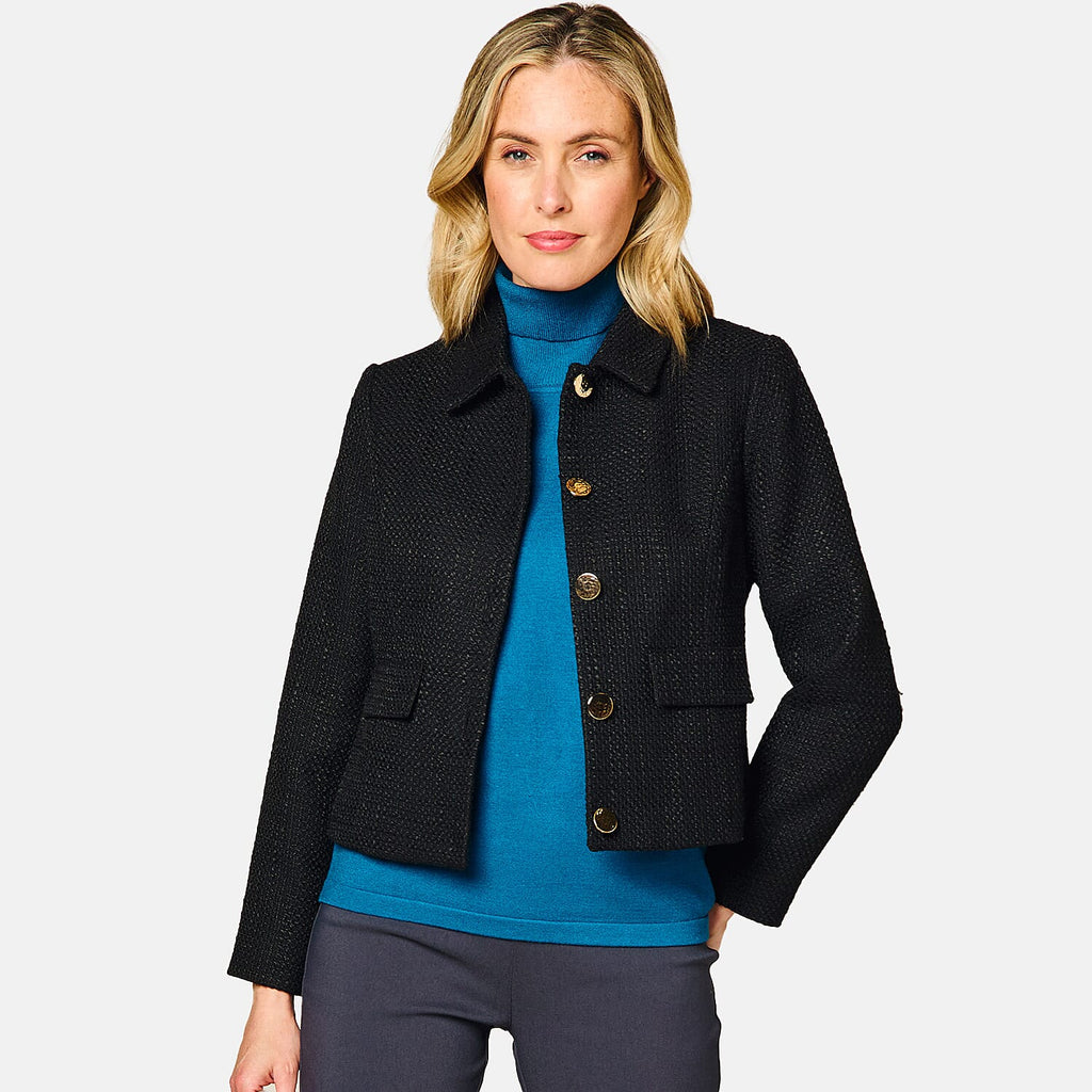 Emreco Classic Collar Cropped Boucle Jacket - Black