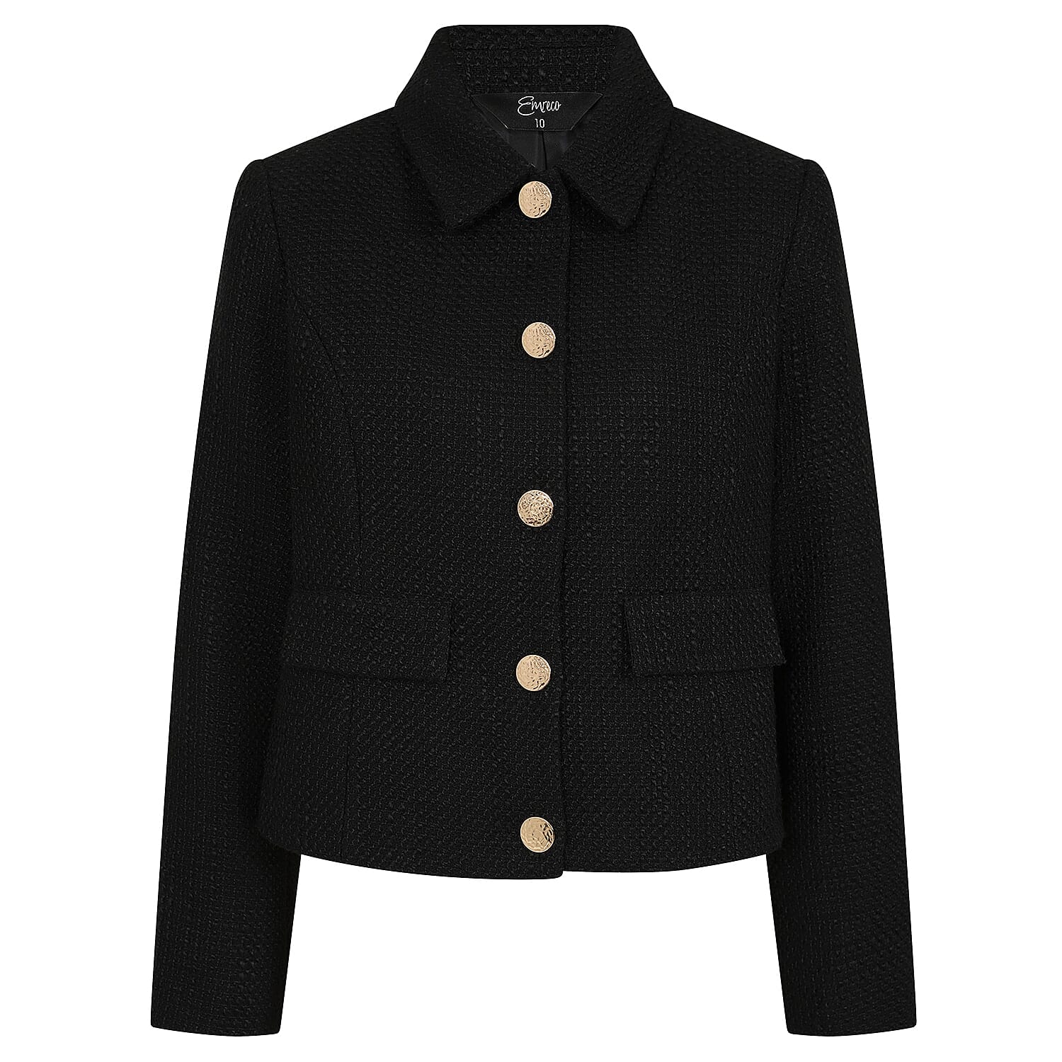 Emreco Classic Collar Cropped Boucle Jacket - Black