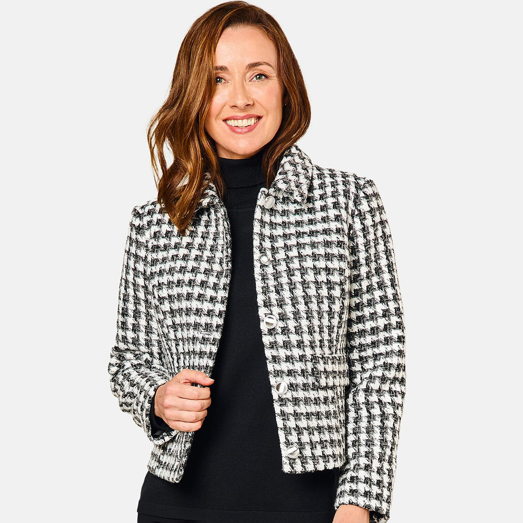 Emreco Classic Collar Cropped Boucle Jacket - Checkered