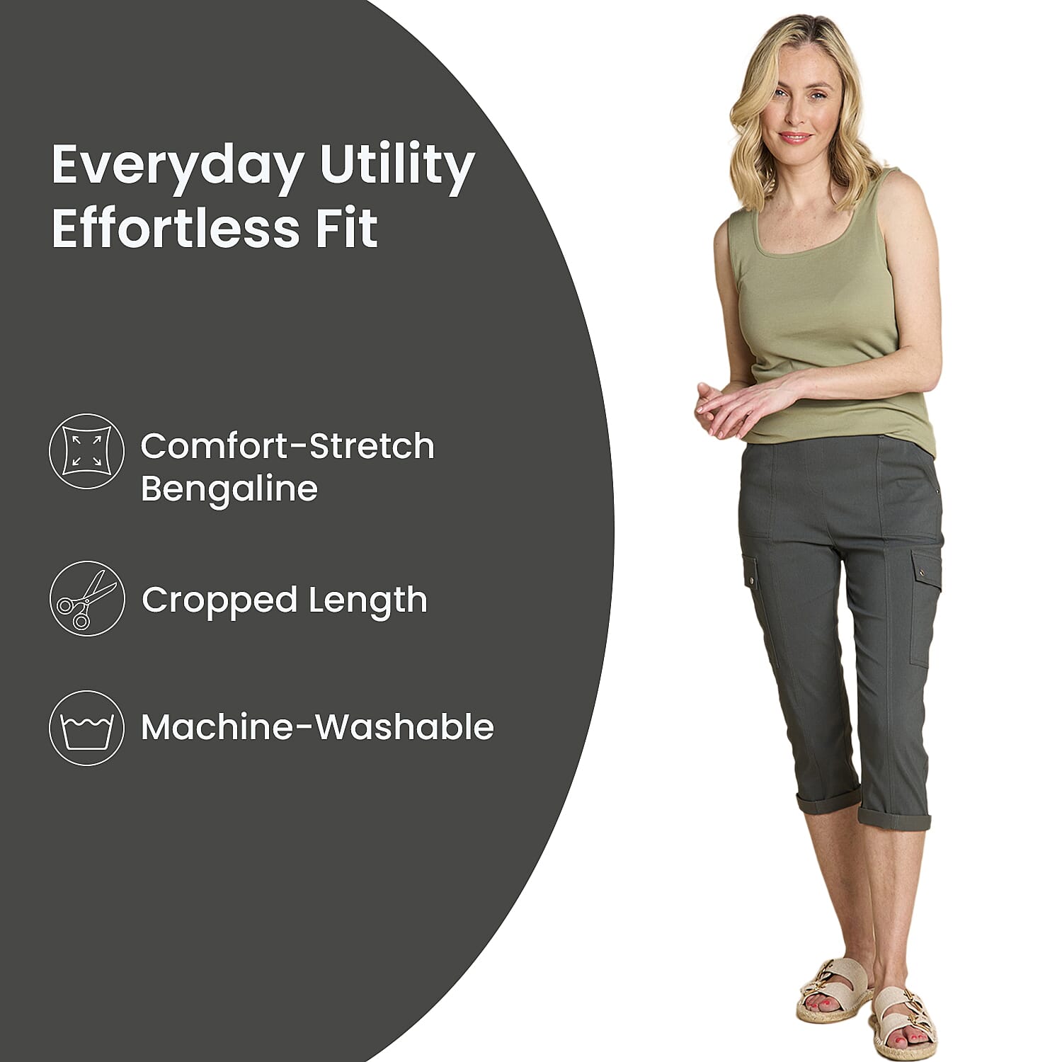 Emreco Combat Style Bengaline Stretch Utility Crop Trouser (Size - 12) - Dark Khaki