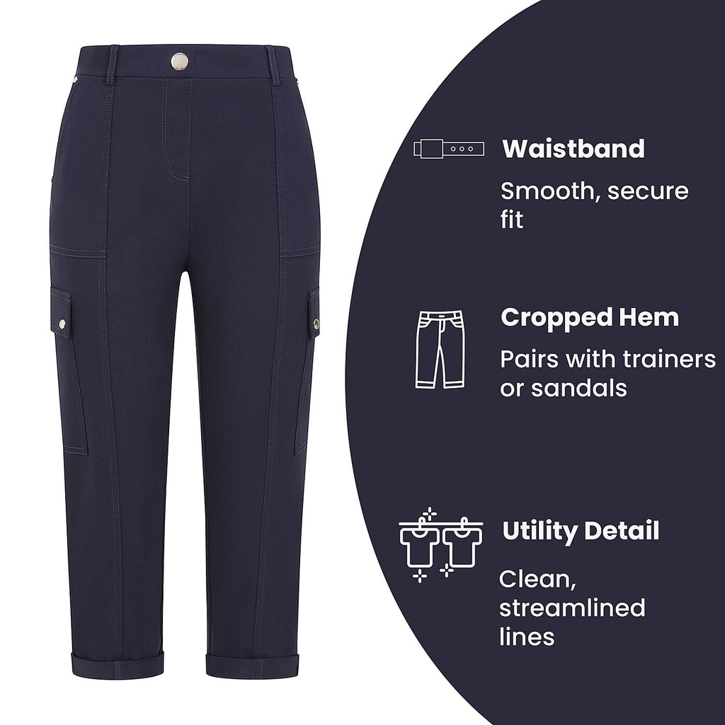 Emreco Combat Style Bengaline Stretch Utility Crop Trouser (Size - 12) - Navy