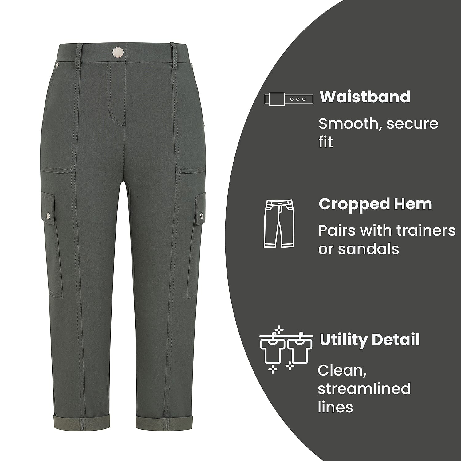 Emreco Combat Style Bengaline Stretch Utility Crop Trouser (Size - 14) - Dark Khaki