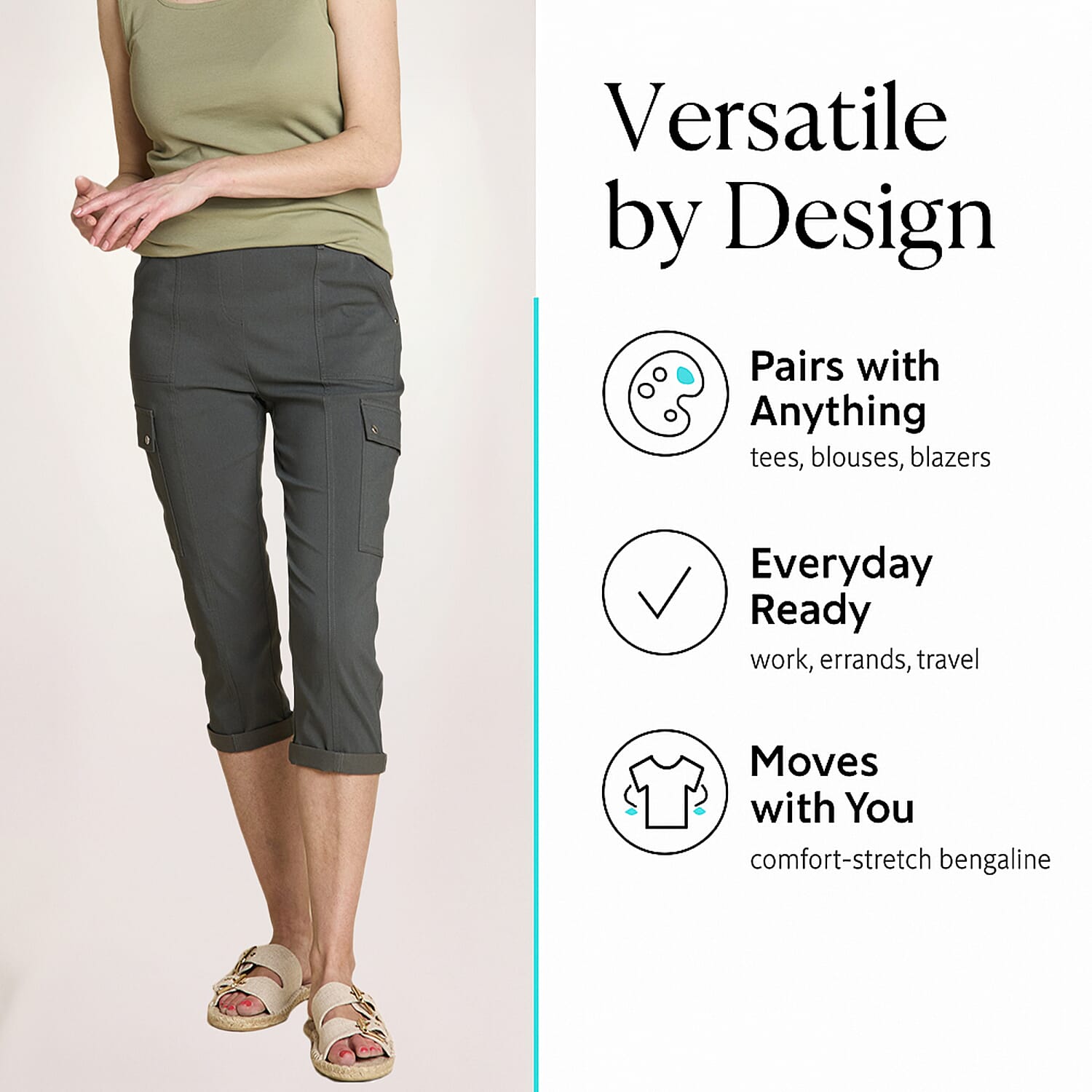 Emreco Combat Style Bengaline Stretch Utility Crop Trouser (Size - 14) - Dark Khaki