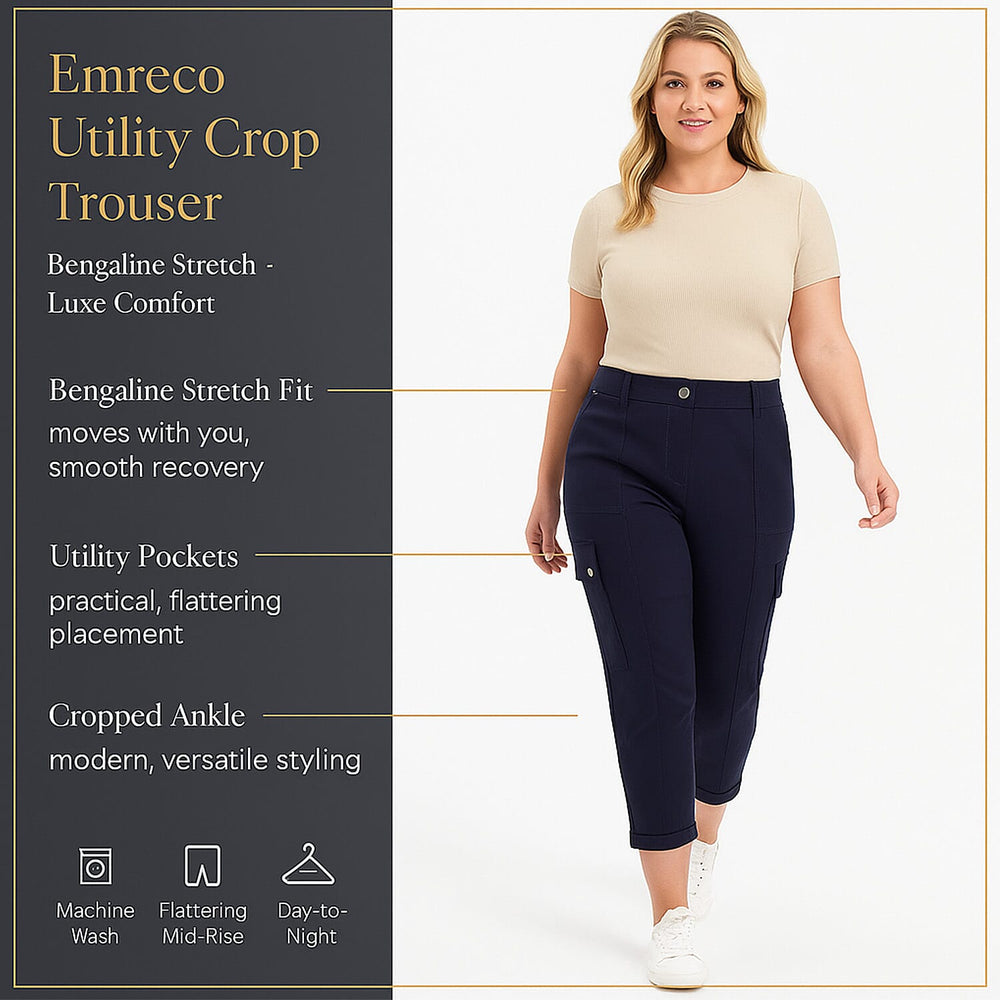 Emreco Combat Style Bengaline Stretch Utility Crop Trouser (Size - 16) - Navy