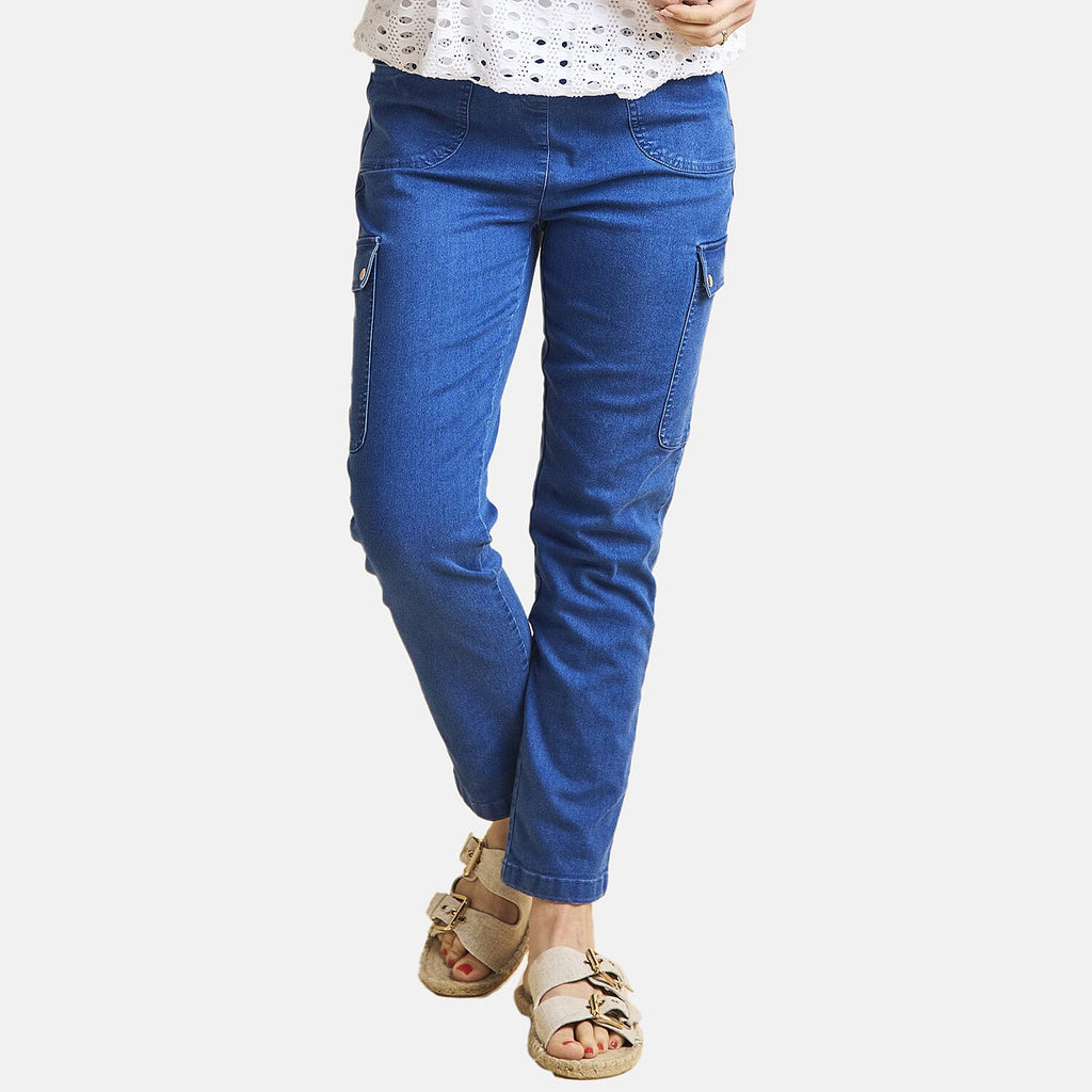 Emreco Comfort Stretch Denim Cargo Trousers (Size 10) - Light Blue