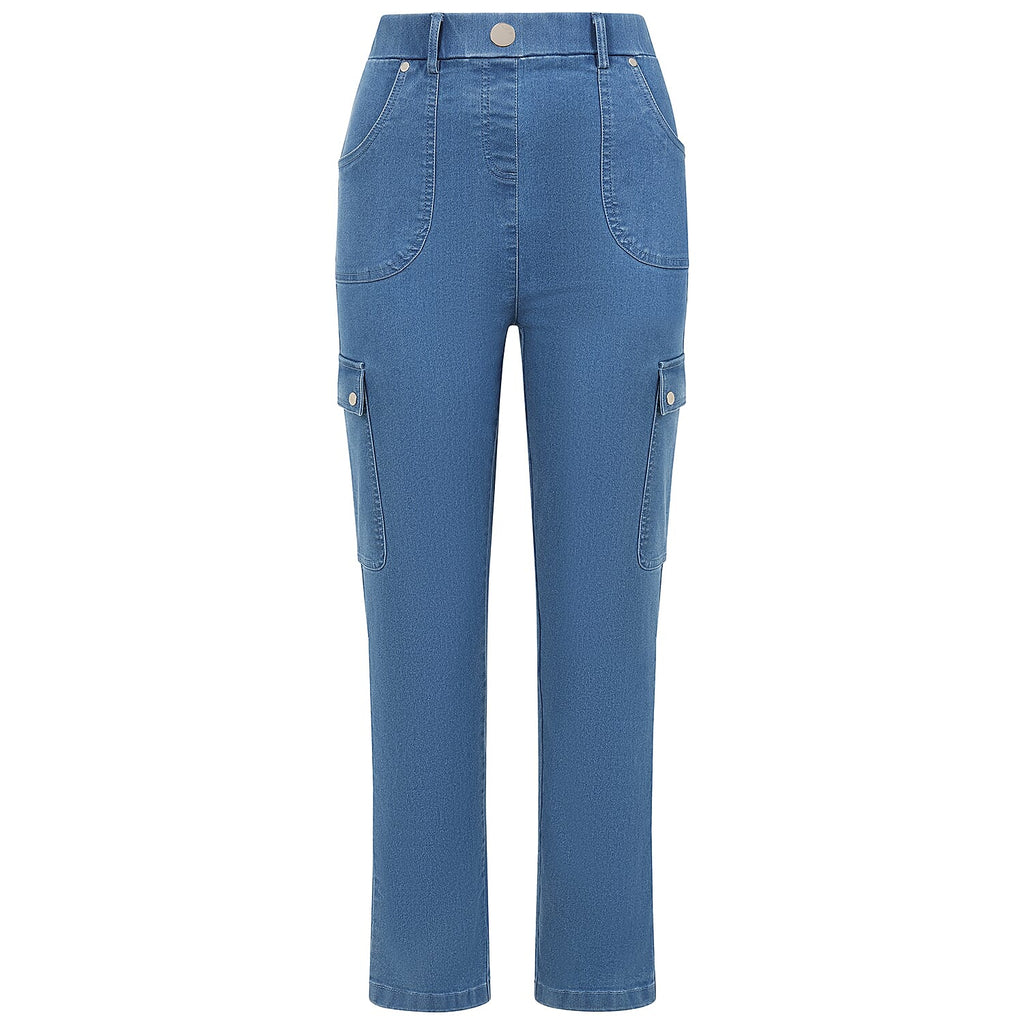 Emreco Comfort Stretch Denim Cargo Trousers (Size 16) - Light Blue