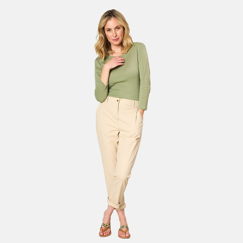 Emreco Cotton Elastic Back Turn Up Chino (Size 14) - Stone