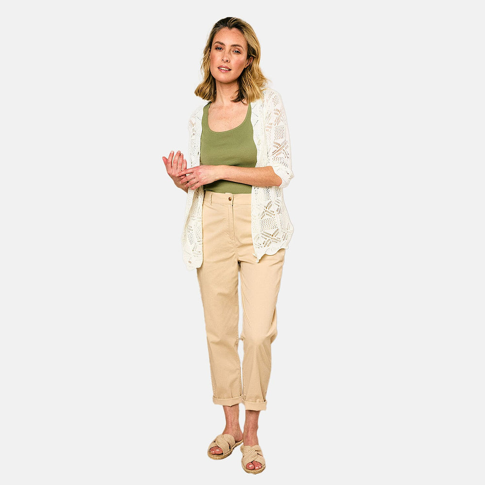 Emreco Cotton Elastic Back Turn Up Chino (Size 14) - Stone