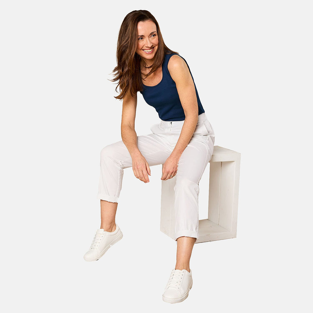 Emreco Cotton Elastic Back Turn Up Chino (Size 12) - White