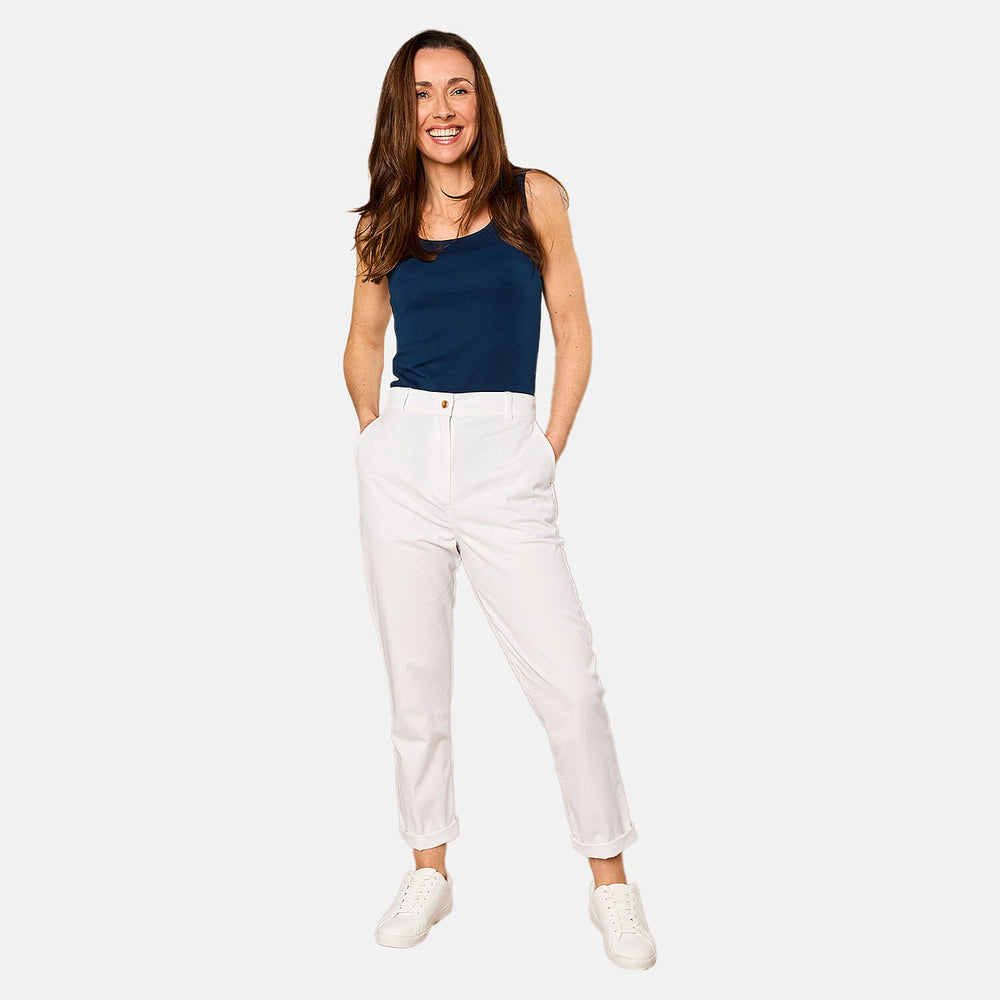 Emreco Cotton Elastic Back Turn Up Chino (Size 14) - White