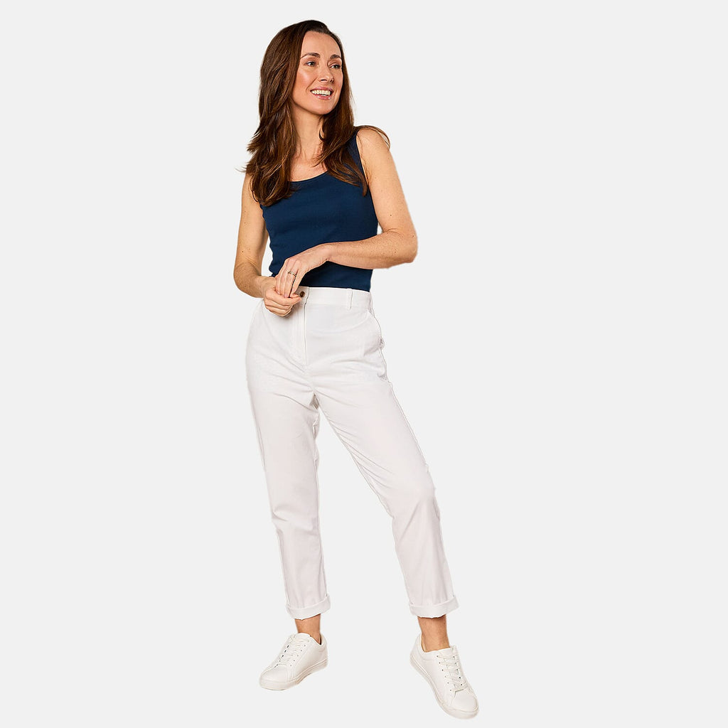 Emreco Cotton Elastic Back Turn Up Chino (Size 16) - White